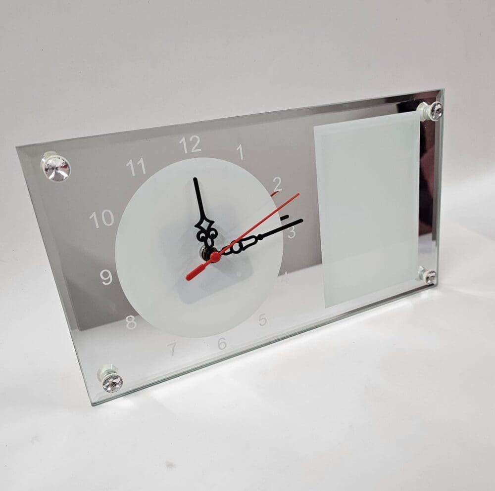 Sublimation Blanks : Rectangular Mirror Glass Clocks For Sublimation (Includes a Photo Frame)