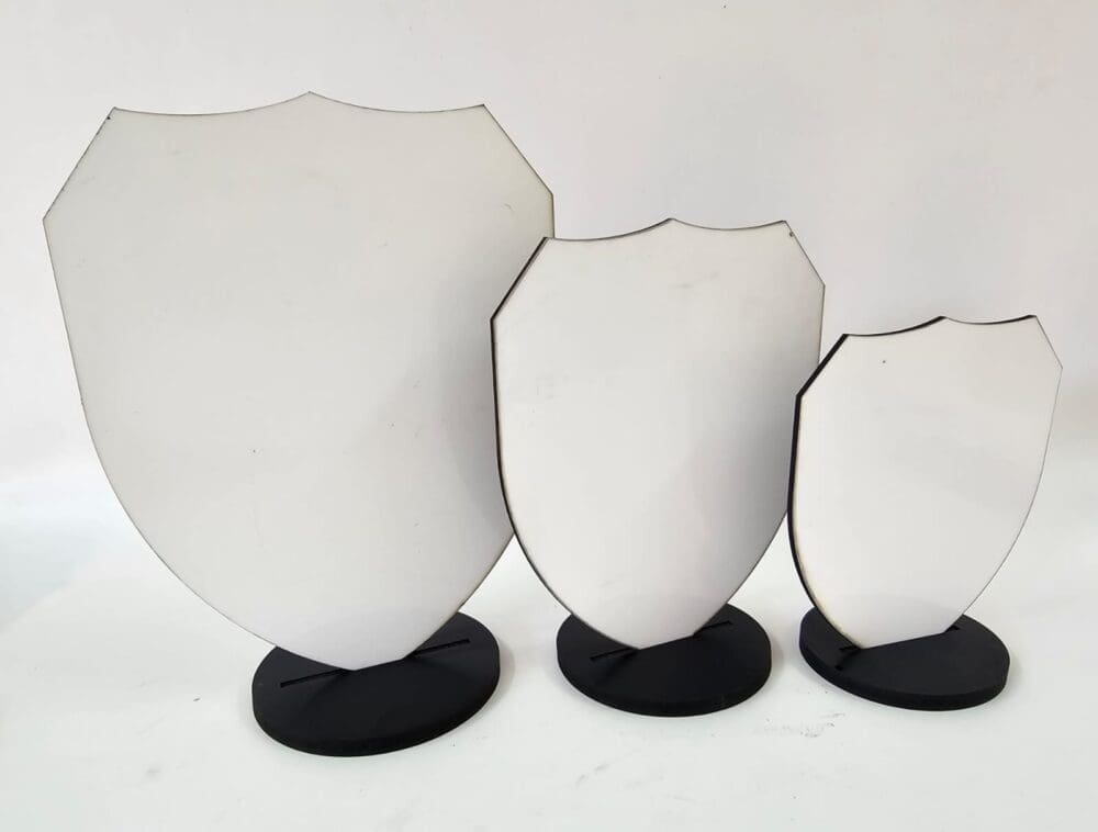 Laser Sublimation Blanks : 3mm Super Glossy Sublimation MDF Shield Style Award/Trophy (Small, Medium & Large)