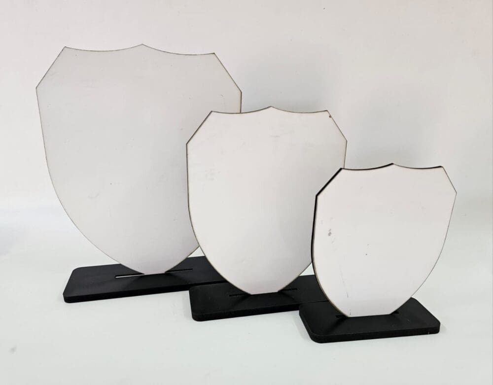 Laser Sublimation Blanks : 3mm Super Glossy Sublimation MDF Shield Style Award/Trophy (Small, Medium & Large)