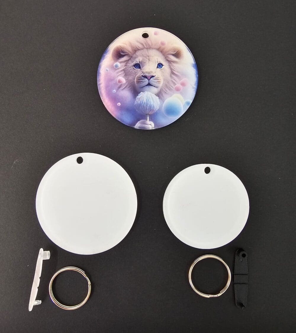 Subli Acyrlic Keychain 5 and 6 Laser Sublimation Blanks : 3mm or 4mm Subli-Acrylic Circle Keychain, 4, 5 & 6cm with split keyring & clip