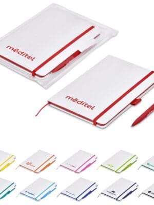 Stationery : A5 Blank Coloured Trim White Notebooks with Pen & Clear Zipper bag [GF-AM-1104]