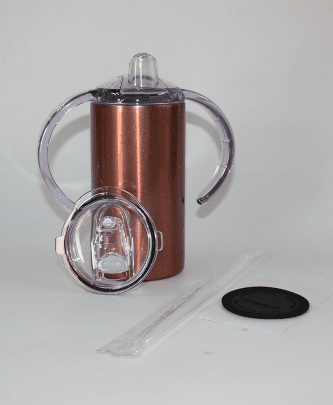 12ozSippyRG Sublimation Blanks : Seamless ROSE GOLD 12oz Straight Sippy Tumblers with Dual Lid