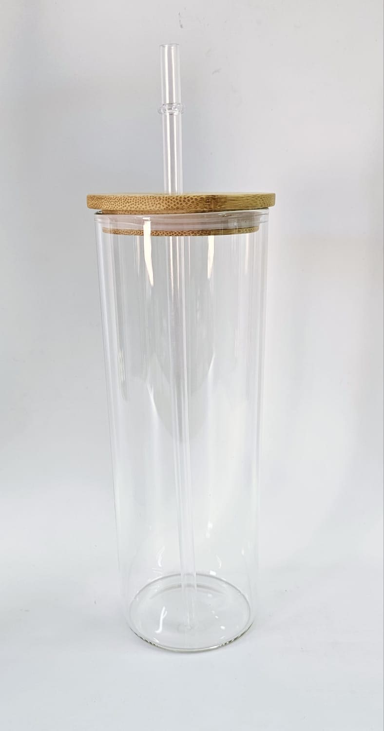 25oz Clear Glass tumblers Sublimation Blanks : 25oz Glass Libbey Tumblers with Bamboo Lids (Clear or Frosted)