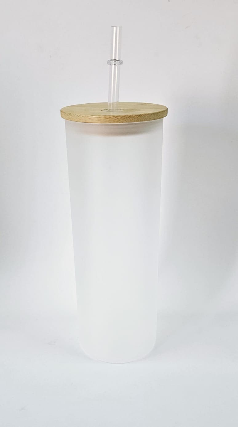 25oz Frosted Glass Tumblers Sublimation Blanks : 25oz Glass Libbey Tumblers with Bamboo Lids (Clear or Frosted)