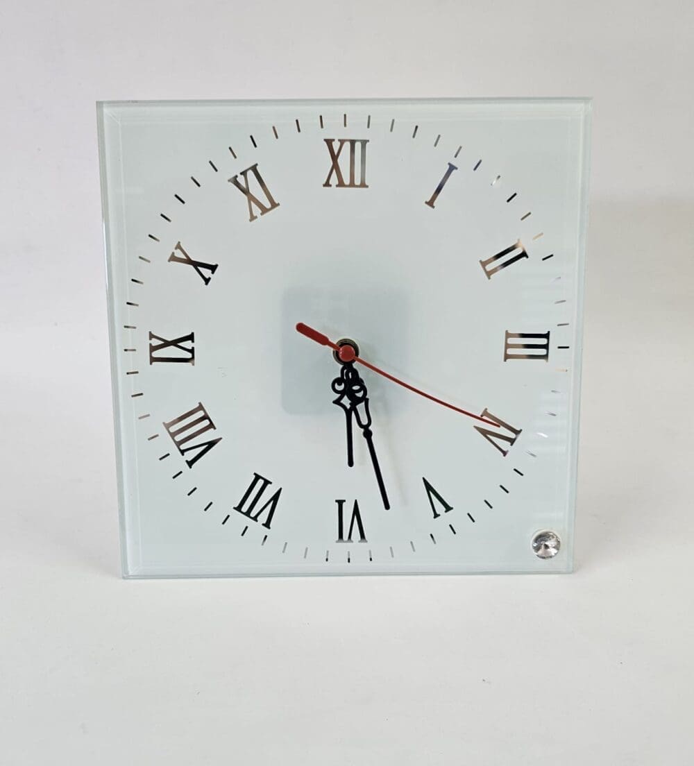 Sublimation Blanks : Glass, Mirror Square Clock (With Roman Numerals)