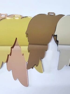 Laser Acrylic Shapes : MIRROR Acrylic Christmas Tree Shapes : Angel Wings Small/Large (2 & 3mm) [Gold, Rose Gold, Bronze, Silver]