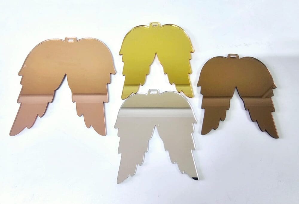 Laser Acrylic Shapes : MIRROR Acrylic Christmas Tree Shapes : Angel Wings Small/Large (2 & 3mm) [Gold, Rose Gold, Bronze, Silver]