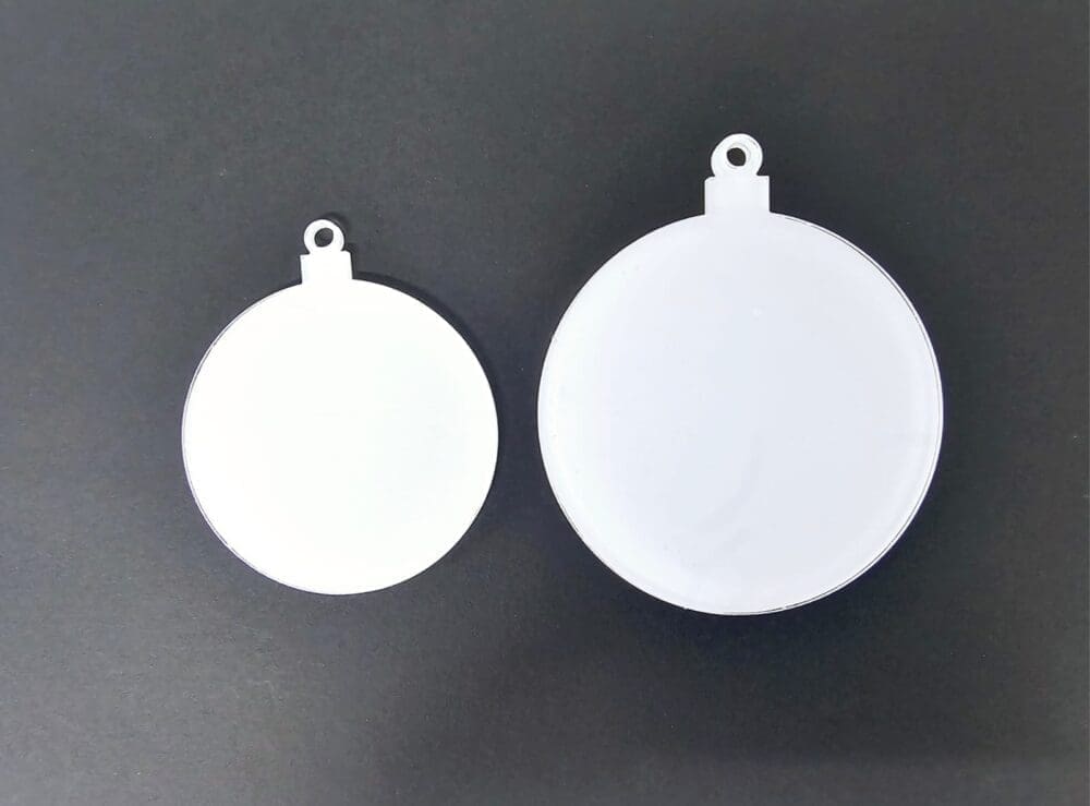 ChrismtasBaublesClear Laser Acrylic Shapes : CLEAR Acrylic Christmas Tree Shapes : BAUBLES Circular Small or Large (1.5, 2, 3 & 5mm)