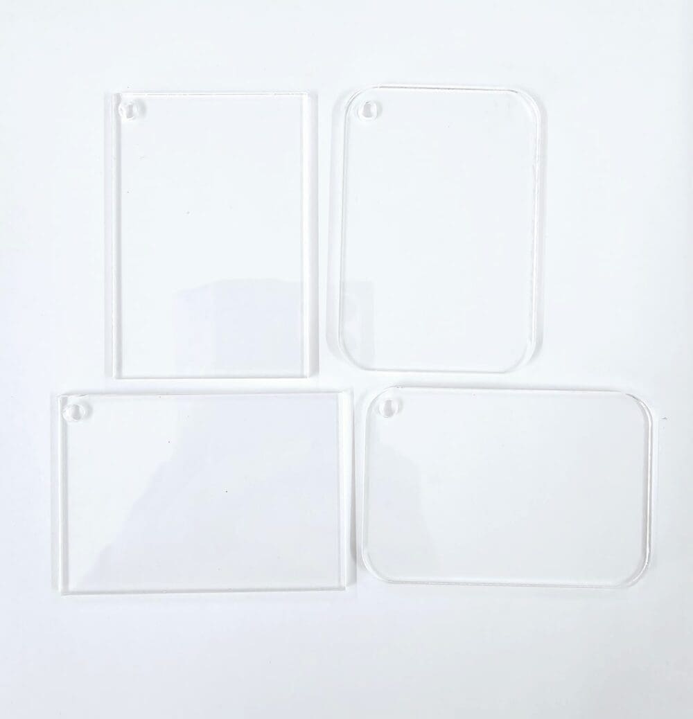 Laser Sublimation Blanks : 3 or 4mm RECTANGLE Portrait or Landscape Subli-Acrylic, Disc + with split keyring & clip