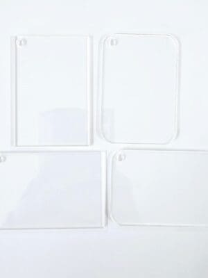 Keychain Rectangle Clear Laser Acrylic Shapes : CLEAR RECTANGLE Portrait or Landscape Acrylic, Disc + 30mm Silver Split Keyring (1.5, 2, 3 & 5mm)