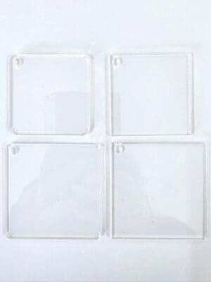 Keychain Square Clear Laser Acrylic Shapes : CLEAR SQUARE Acrylic, Disc (5 & 6cm) + 30mm Silver Split Keyring (1.5, 2, 3 & 5mm)