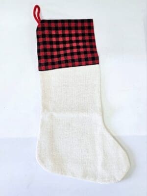 RedblackPlaidChristmasStocking Christmas Blanks : Black/Red Checked Top Plaid Canvas Christmas Stocking