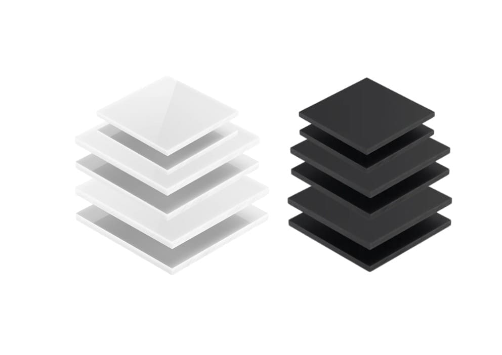 Laser Acrylic Blanks : BLACK & WHITE Various SQUARE 10, 12, 15, 18, 20, 25 & 30cm in 3mm & 5mm