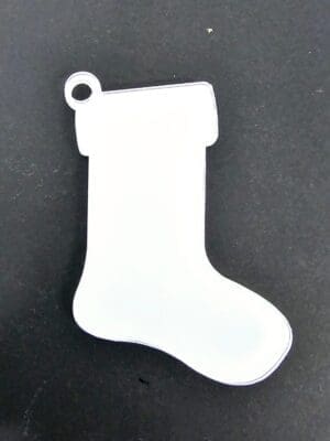 Stocking Laser Sublimation Blanks : Subli-Acyrlic (with white coating) Christmas Tree Shapes : Stocking (3 or 4mm)
