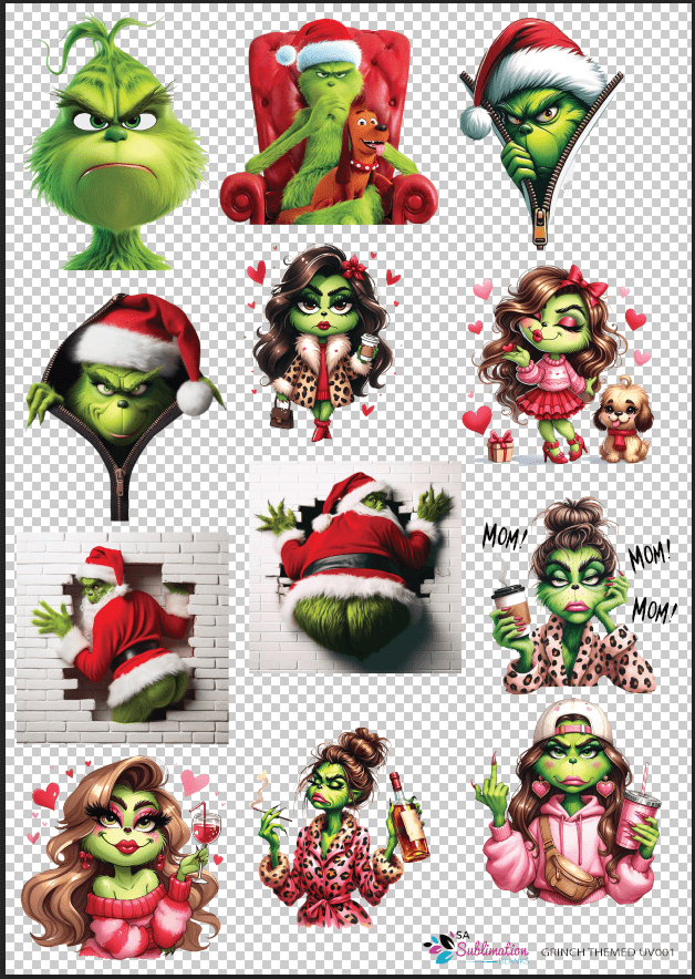 3D UV Stickers : A4 Grinch Themed UV001 (Copy)