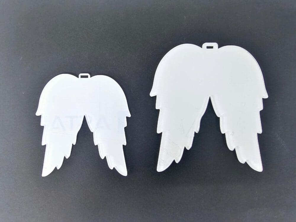 Laser Sublimation Blanks : Subli-Acyrlic (with white coating) Christmas Tree Shapes : Angel Wings Small/Large (3 and 4mm)