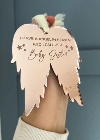 Laser Acrylic Shapes : MIRROR Acrylic Christmas Tree Shapes : Angel Wings Small/Large (2 & 3mm) [Gold, Rose Gold, Bronze, Silver]