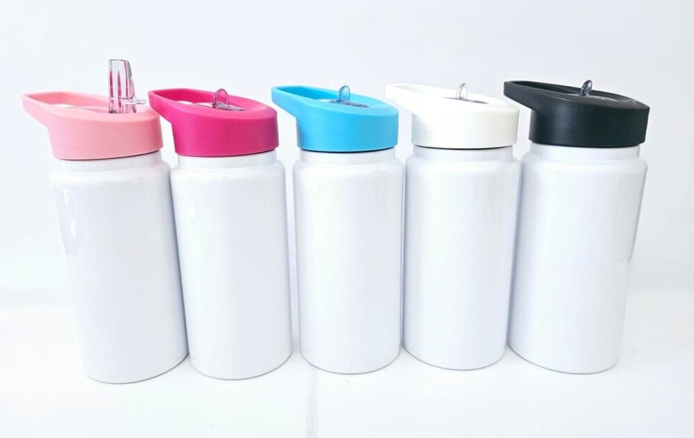 15ozColouredLidTumblers ALL Sublimation Blanks : 420ml (14oz) White Flip Spout Tumbler & Coloured Lids