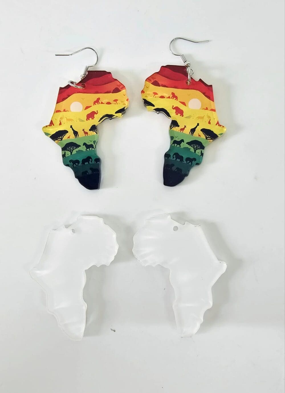 Africa earrings EARR9a Laser Acrylic Shapes : (EARR9) 3mm Blank Subli Acrylic Africa Earrings + attachments