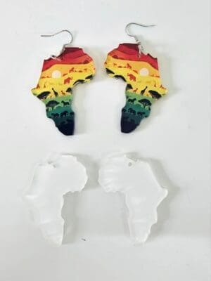 Africa earrings EARR9a Laser Acrylic Shapes : (EARR9) 3mm Blank Subli Acrylic Africa Earrings + attachments