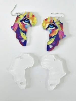 Africa with heart earrings EARR10a Laser Acrylic Shapes : (EARR10) 3mm Blank Subli Acrylic Africa with Heart Earrings + attachments