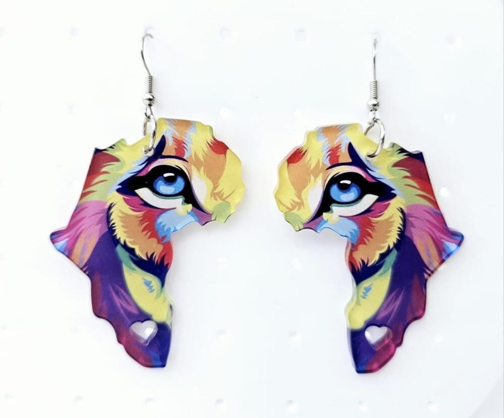 Africa with heart earrings EARR10b Laser Acrylic Shapes : (EARR10) 3mm Blank Subli Acrylic Africa with Heart Earrings + attachments