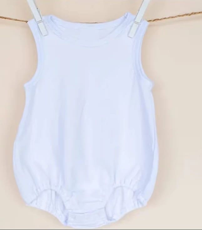 BabygrowSleevless Sublimation Blanks : White Sleeveless Baby Bodyvest with elasticated legs