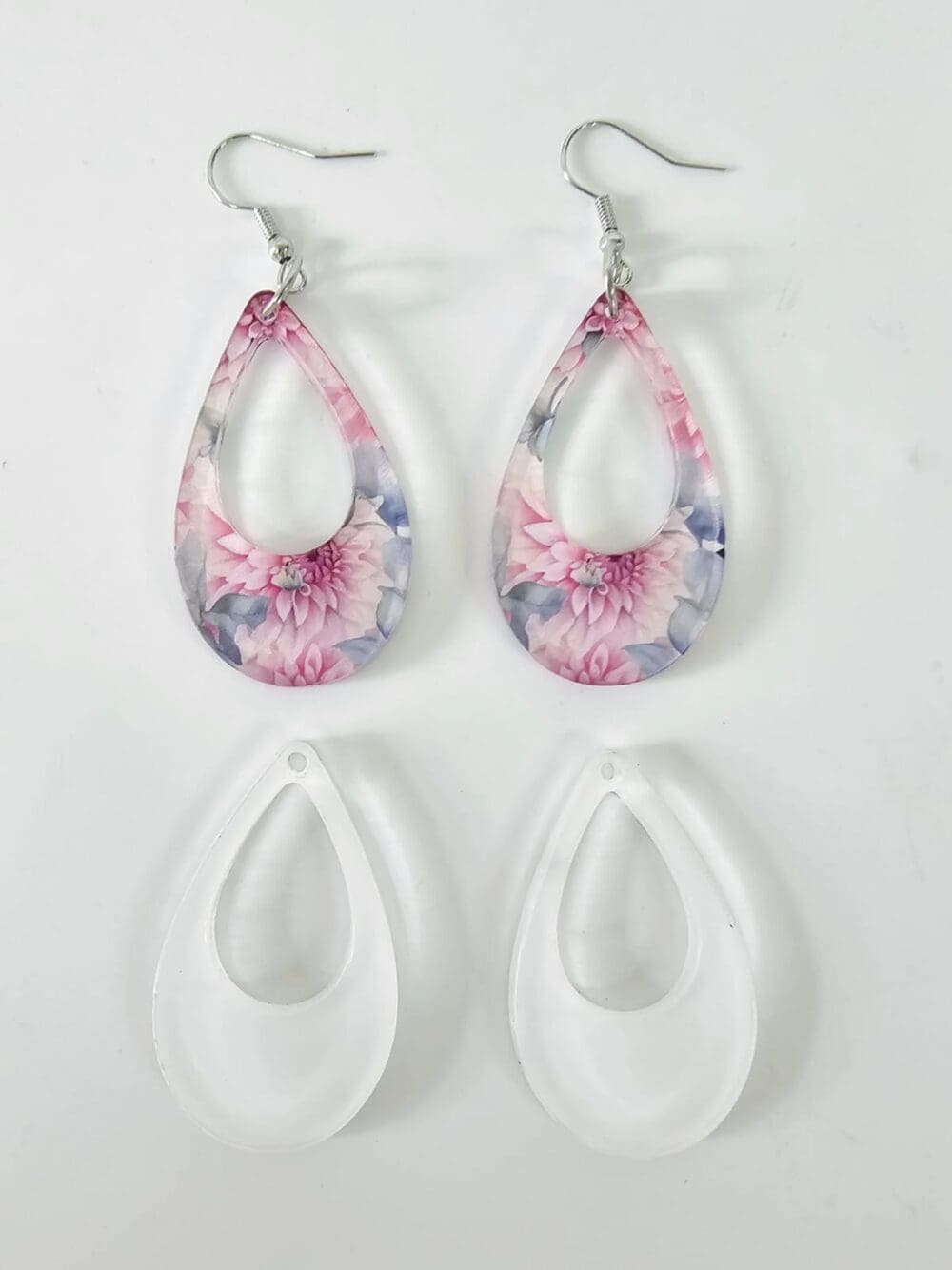 Hollow Tear Drop Earring EARR2a Laser Sublimation Blanks : (EARR2) 3mm Blank Subli Acrylic Hallow Tear Drop Earrings + attachments
