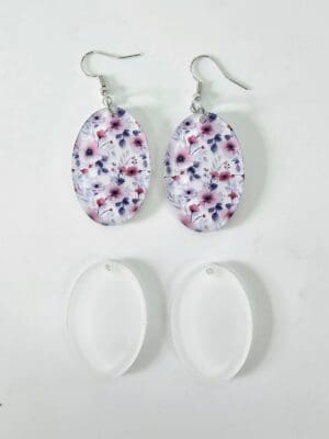 Oval Earring EARR3a Laser Sublimation Blanks : (EARR3) 3mm Blank Subli Acrylic Oval Earrings + attachments