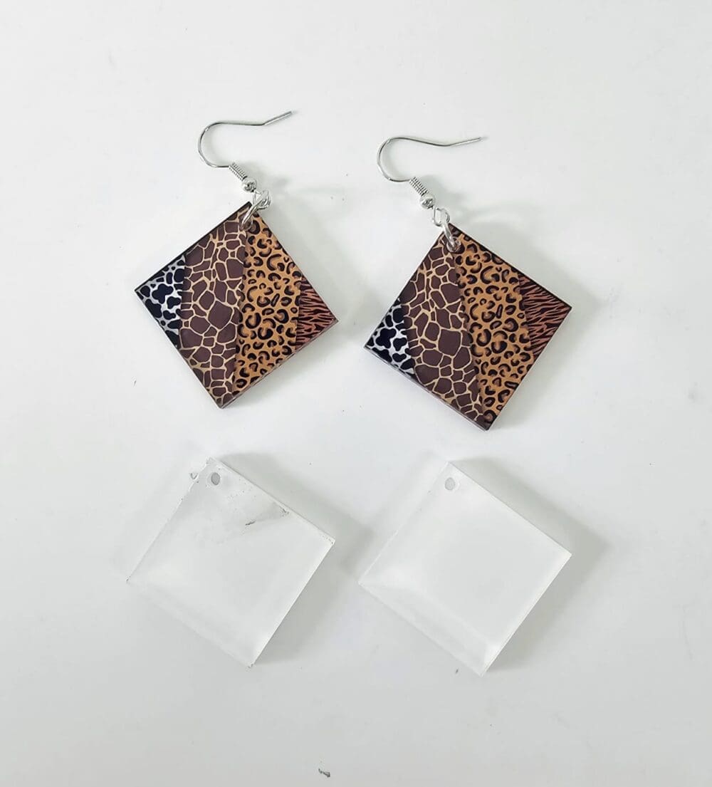 Laser Sublimation Blanks : (EARR8) 3mm Blank Subli Acrylic Square Angled Earrings + attachments