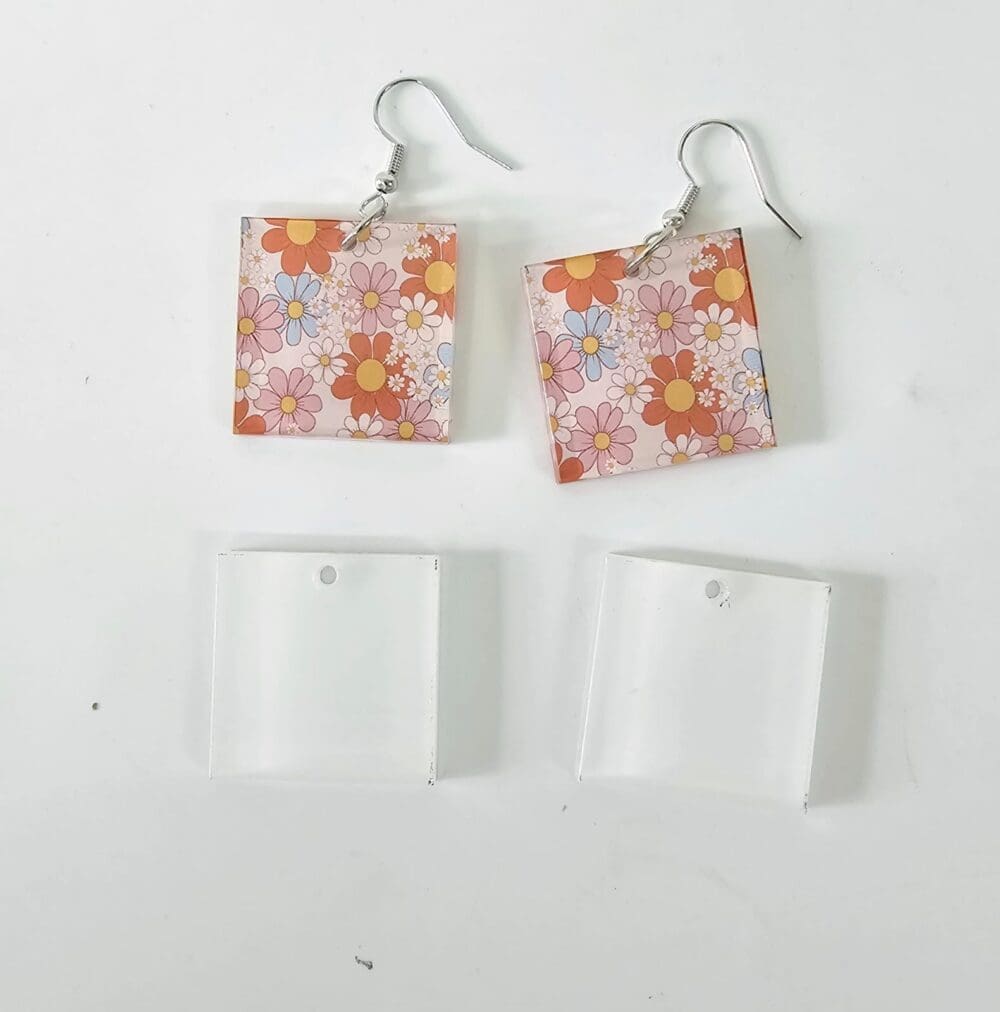Laser Acrylic Shapes : (EARR7) 3mm Blank Subli Acrylic Square Earrings + attachments