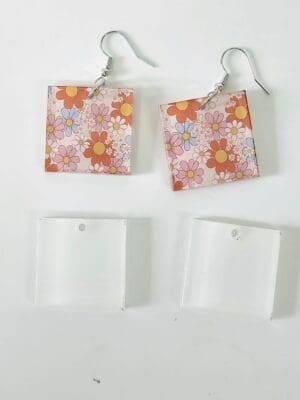 Square Earrings EARR7B Laser Acrylic Shapes : (EARR7) 3mm Blank Subli Acrylic Square Earrings + attachments