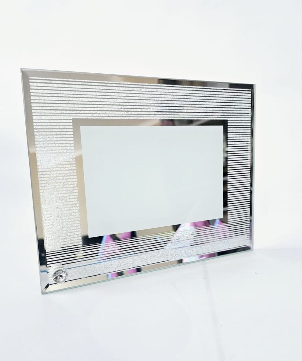 Sublimation Blanks : Glass Photo Display With Silver Glitter Frame (23 by 18cm)