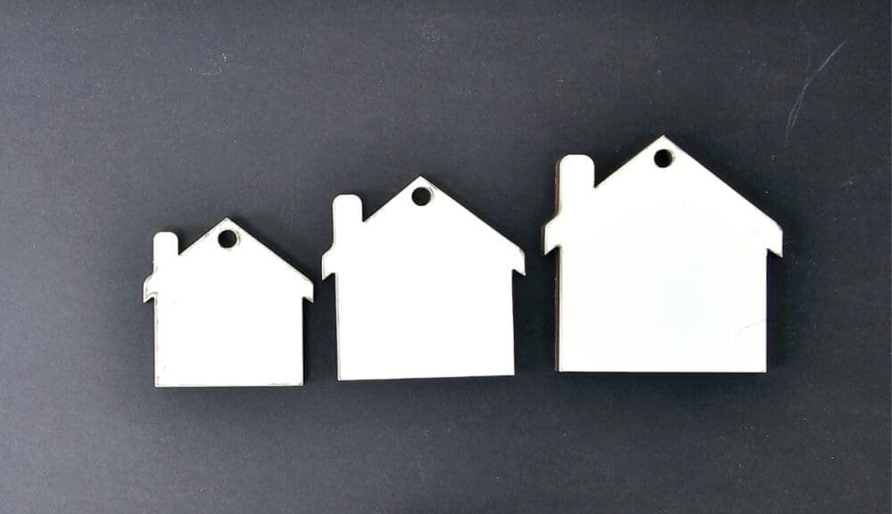 Laser Sublimation Blanks : Glossy MDF 3mm Single or Double Sided Sublimation House Keychain with split keyring & clip (S, M, L)