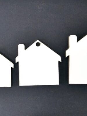 Laser Sublimation Blanks : Glossy MDF 3mm Single or Double Sided Sublimation House Keychain with split keyring & clip (S, M, L)