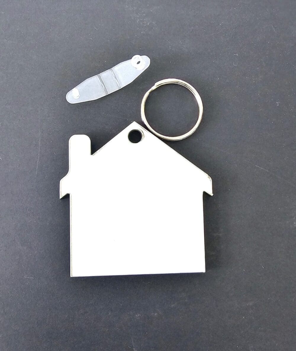 Laser Sublimation Blanks : Glossy MDF 3mm Single or Double Sided Sublimation House Keychain with split keyring & clip (S, M, L)