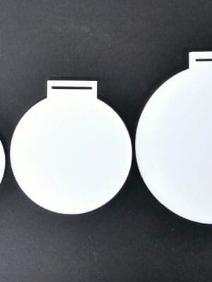 Laser Sublimation Blanks  : 3mm or 4mm Subli-Acrylic Medals with Sublimation Ribbon (S, M, L)