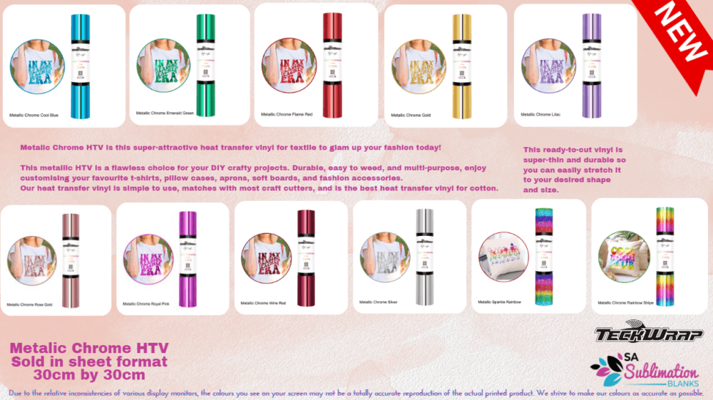 Metalic Chrome HTV Main Teckwrap : Metalic Chrome HTV Range (30 by 30cm)