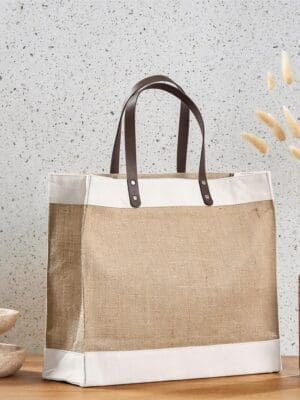 Corporate : Okiyo Reza Jute & Cotton Tote with Leather Handles (AMD)(BG-OK-481)