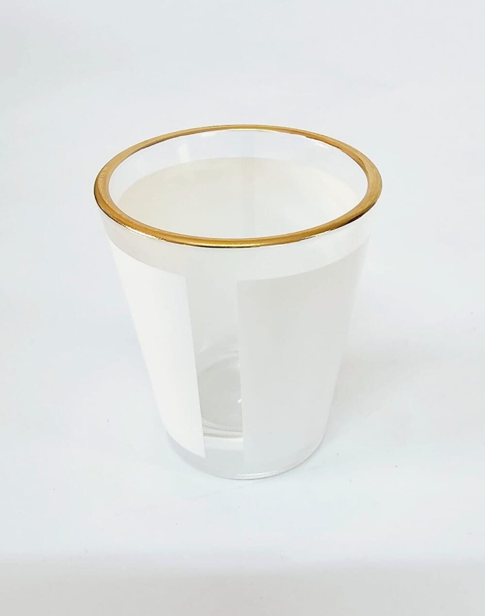 Sublimation Blanks : 1.5oz Shot Glass With White Patch & Gold Rim (TTX)