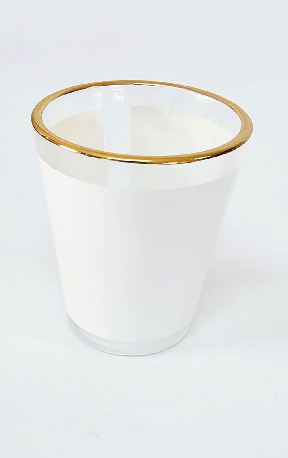 Sublimation Blanks : 1.5oz Shot Glass With White Patch & Gold Rim (TTX)