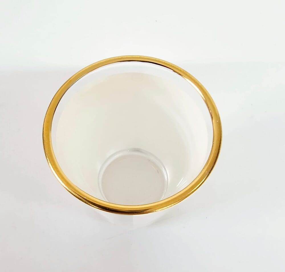 Sublimation Blanks : 1.5oz Shot Glass With White Patch & Gold Rim (TTX)
