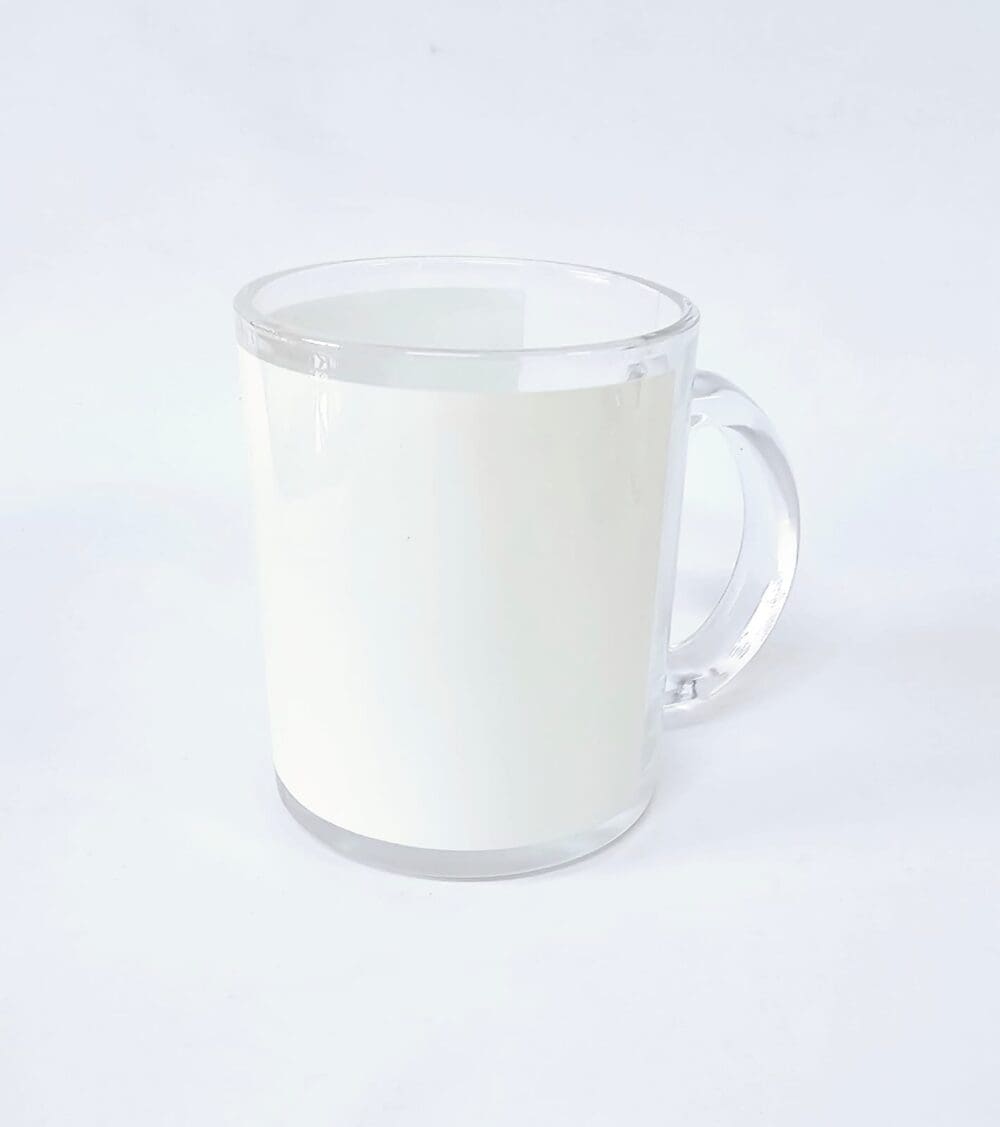 11oz Glass Mug with Patch Front view Sublimation Blanks : 11oz Plain Glass Patch Mug