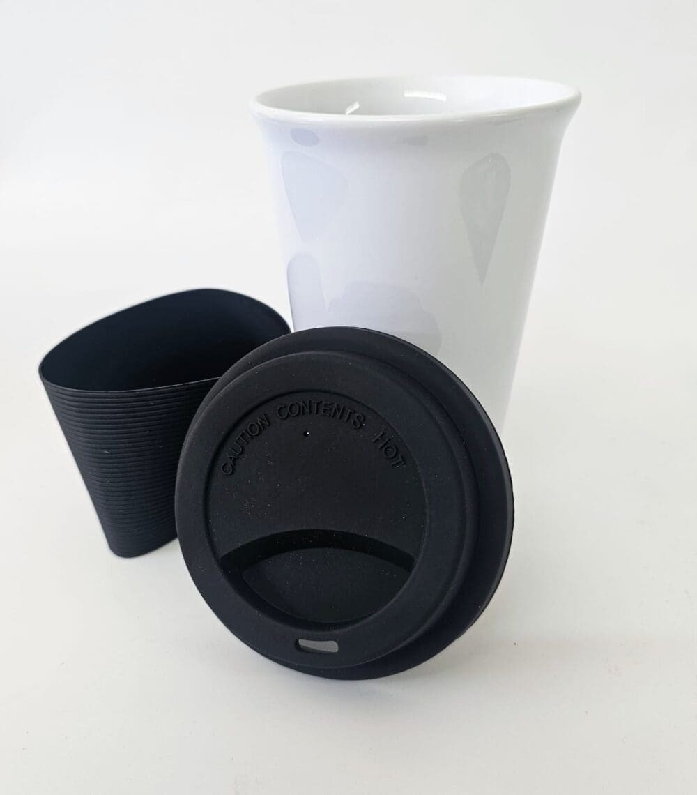 15oz ceramic latte mug with grip and lid off Sublimation Blanks : 15oz Ceramic Latte Mug (With Silicone Black Lid) (TTX)