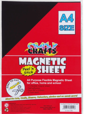Stationary : 0.7mm Thick Crazy Crafts A4 Adhesive Magnetic Sheet