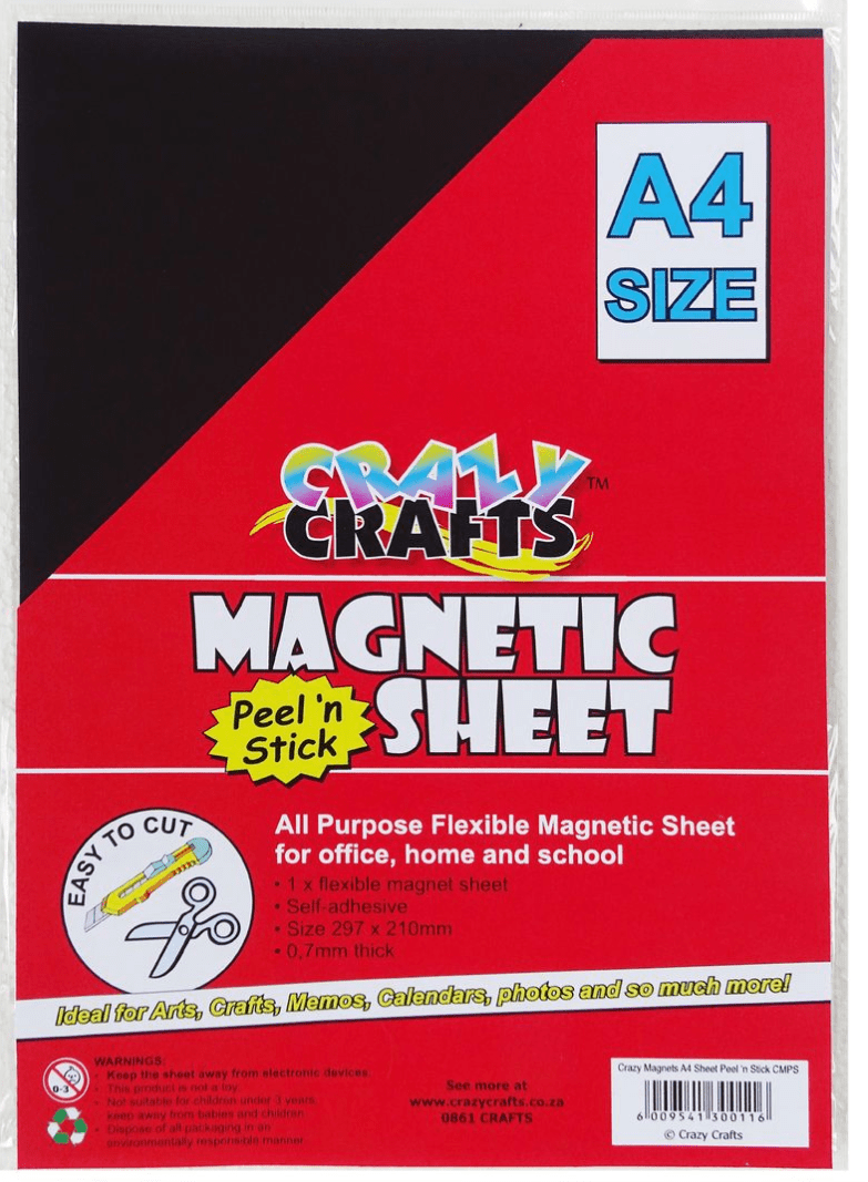 Stationary : 0.7mm Thick Crazy Crafts A4 Adhesive Magnetic Sheet