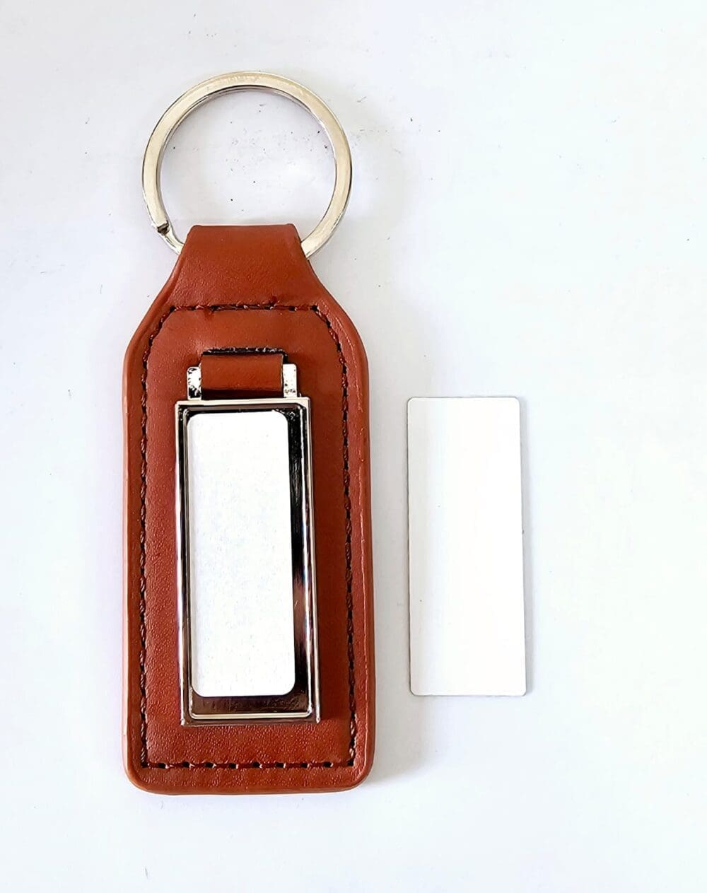 Sublimation Blanks : PU Rectangle Leather Keyring with metal insert (TTX)