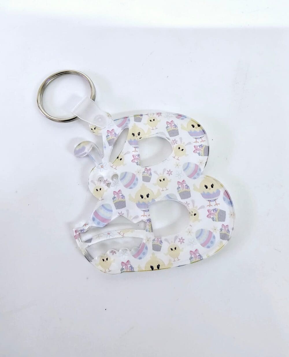 Laser Sublimation Blanks : 3 or 4mm Easter Alpha Subli-Acrylic Keychain (A to Z) with split keyring & clip