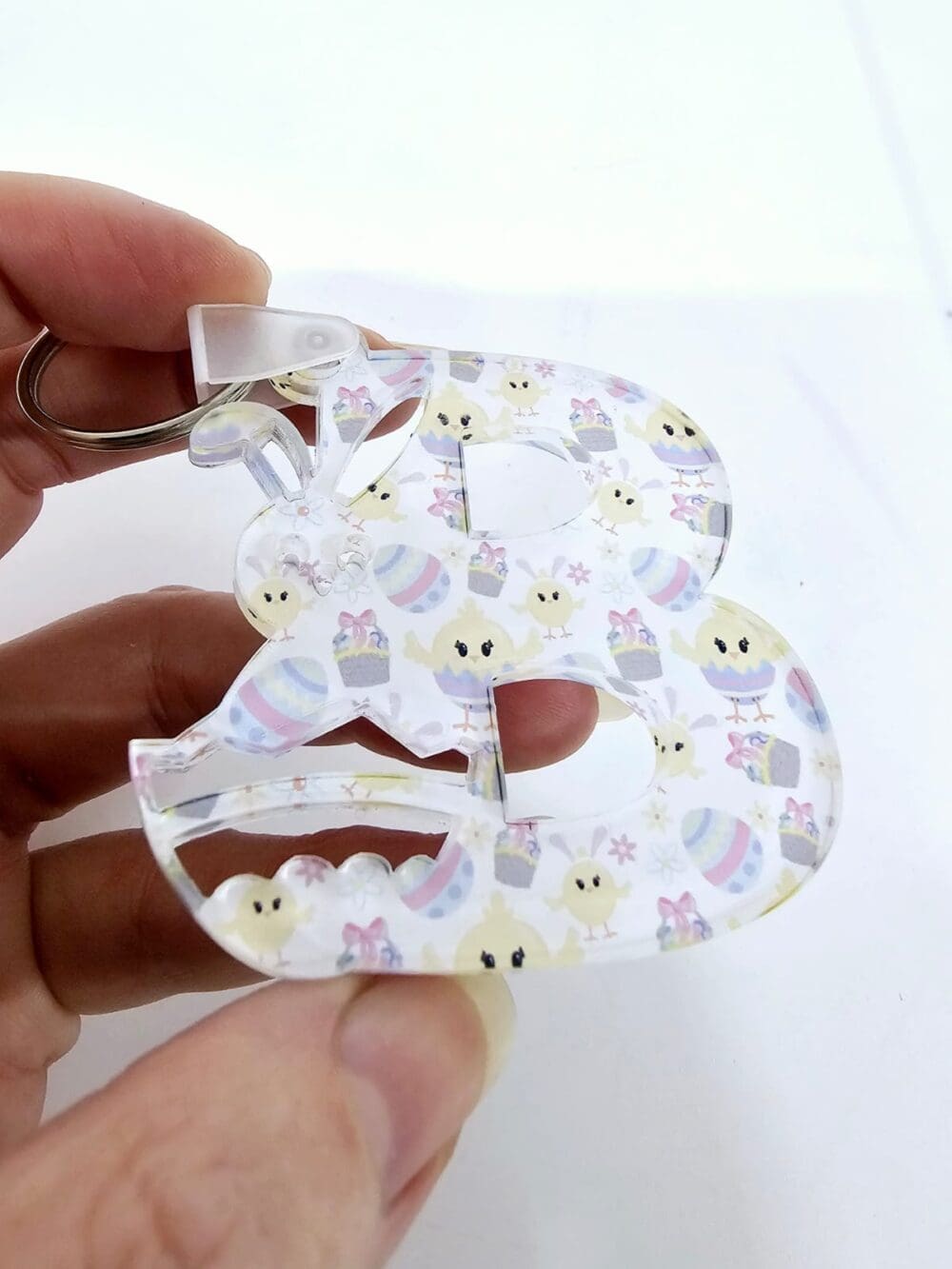 Laser Sublimation Blanks : 3 or 4mm Easter Alpha Subli-Acrylic Keychain (A to Z) with split keyring & clip