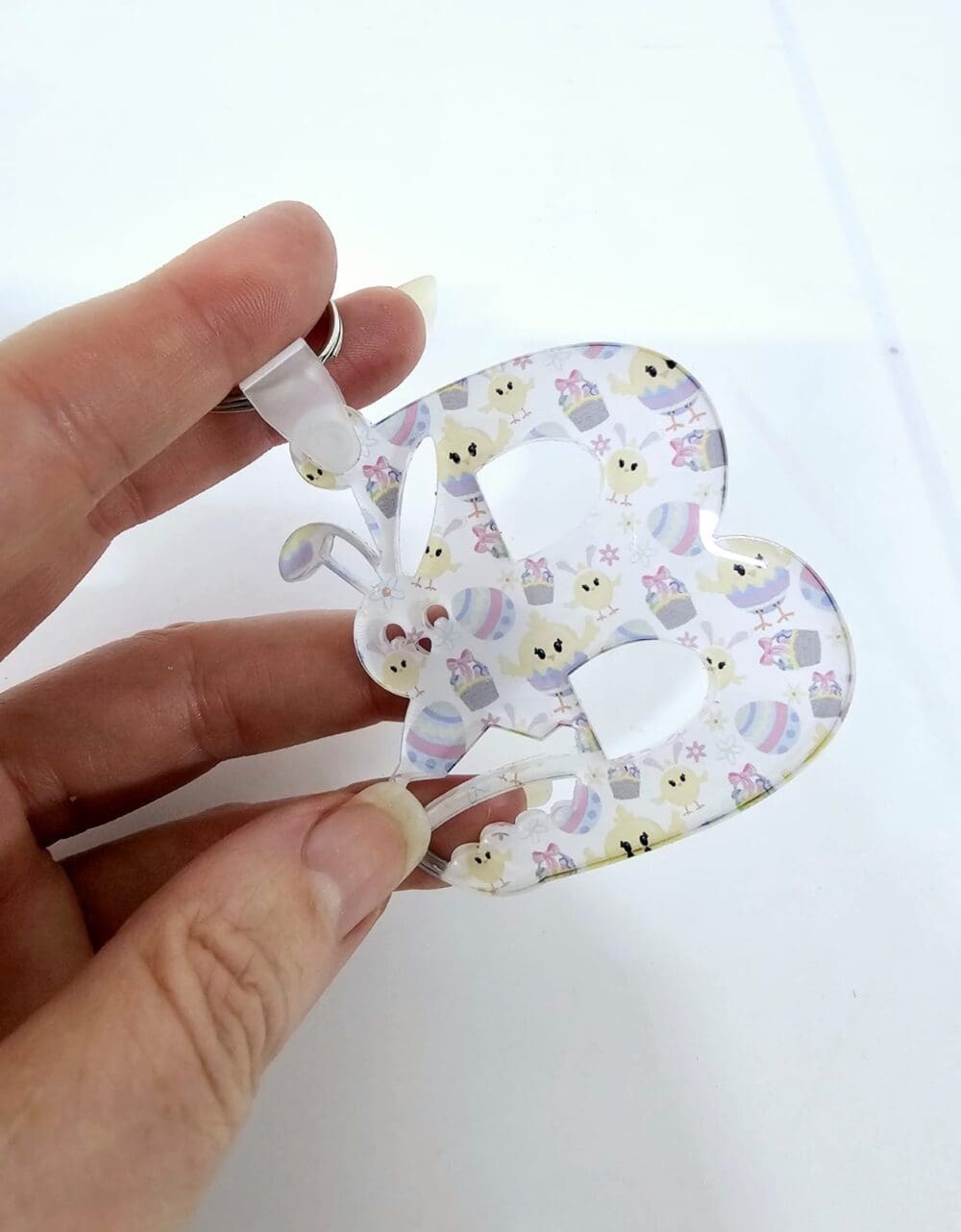 Laser Sublimation Blanks : 3 or 4mm Easter Alpha Subli-Acrylic Keychain (A to Z) with split keyring & clip